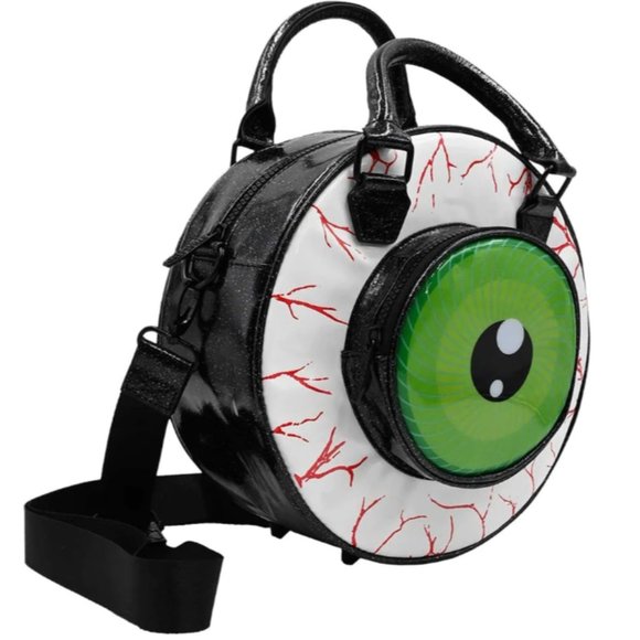 Eyeball Black White Green Glitter Backpack Purse Crossbody Multi-functional NWT - Picture 2 of 3